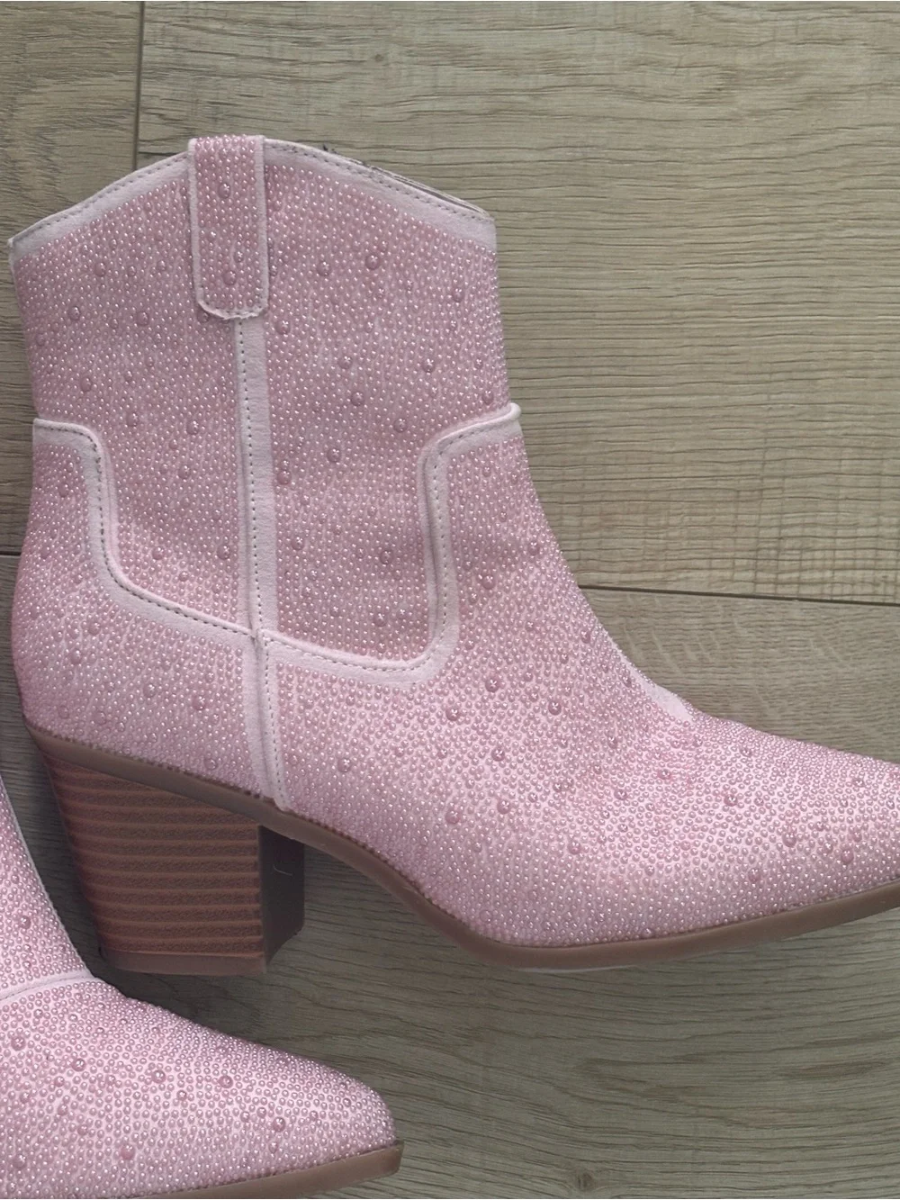Pink Glitter Western Ankle Boots for Women Boho Cowgirl Embellished Boot